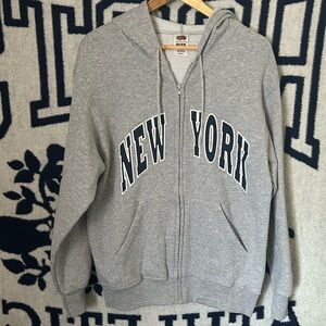 Vintage Grey New York Full Zip Hoodie Size Medium Sweater Classic Y2K